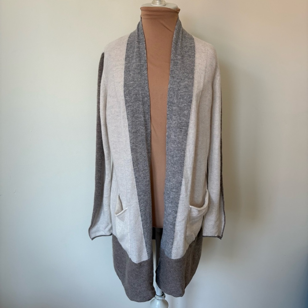Kinross Cashmere Open Colorblock Long Sleeve Cardigan Sweater EUC Size XS
